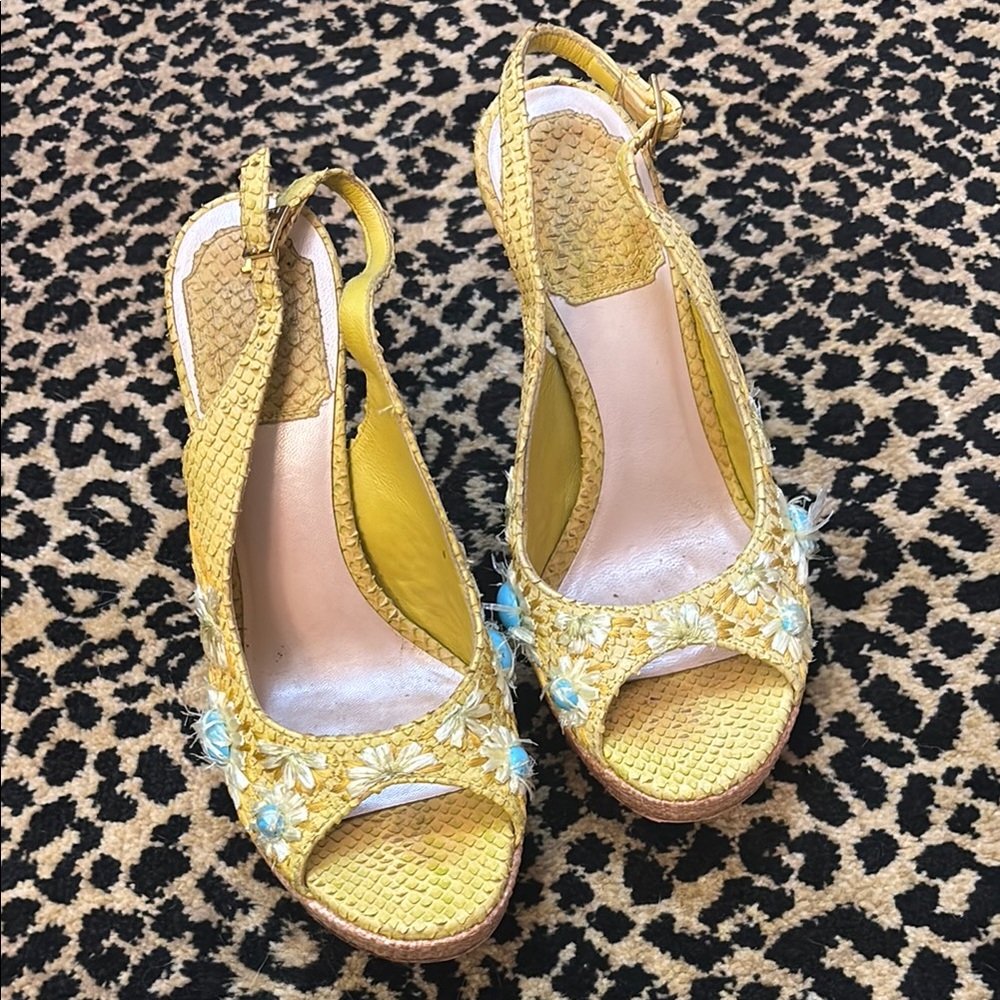 RARE Dior snakeskin and rattan Women's Sandals with Floral Accents